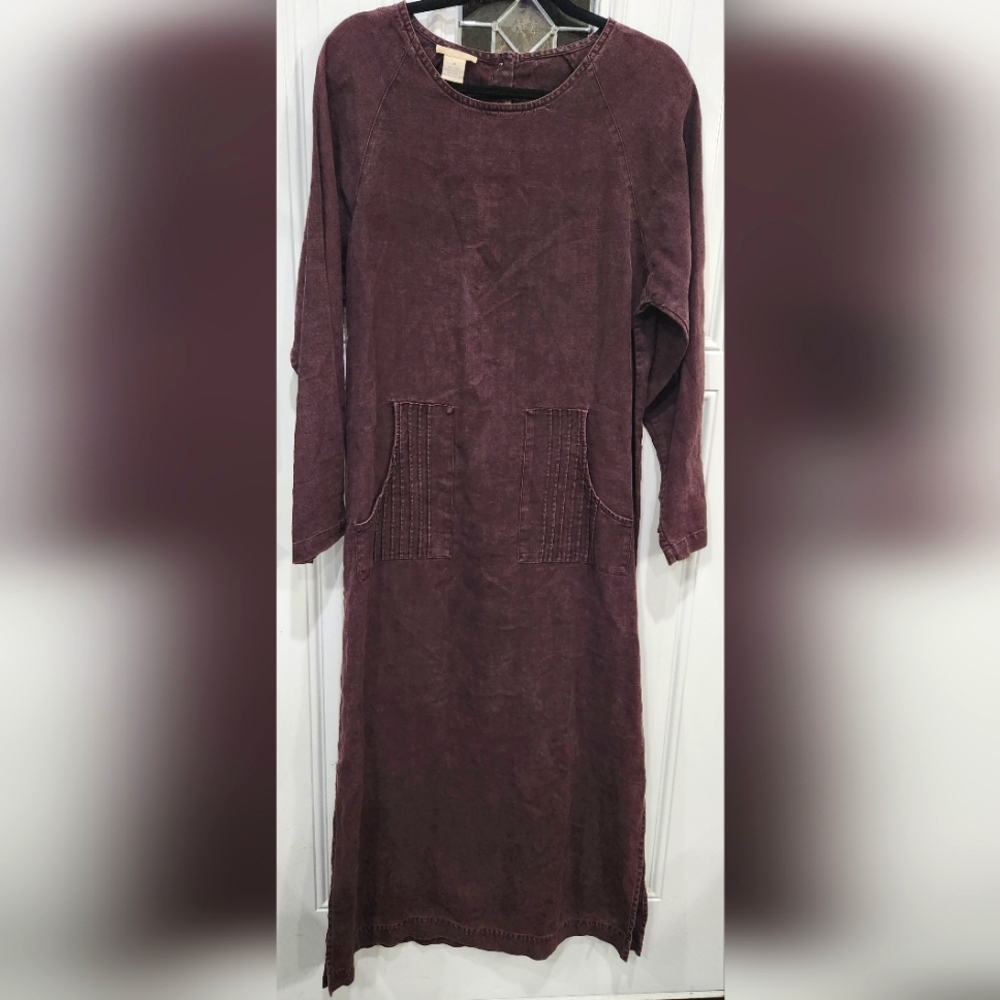 Vintage J. Jill purple 100% hemp long sleeve maxi dress women's Medium